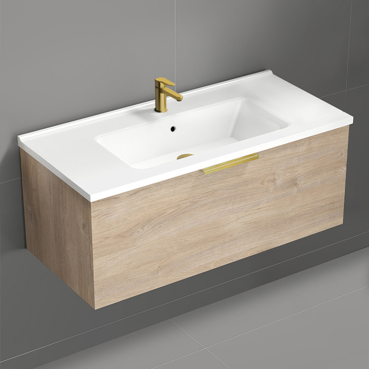 Bathroom Vanity Modern Bathroom Vanity, Floating, 40 Inch, Brown Oak Nameeks BODRUM38